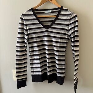 Malika V-Neck Cashmere Sweater - Striped Pattern